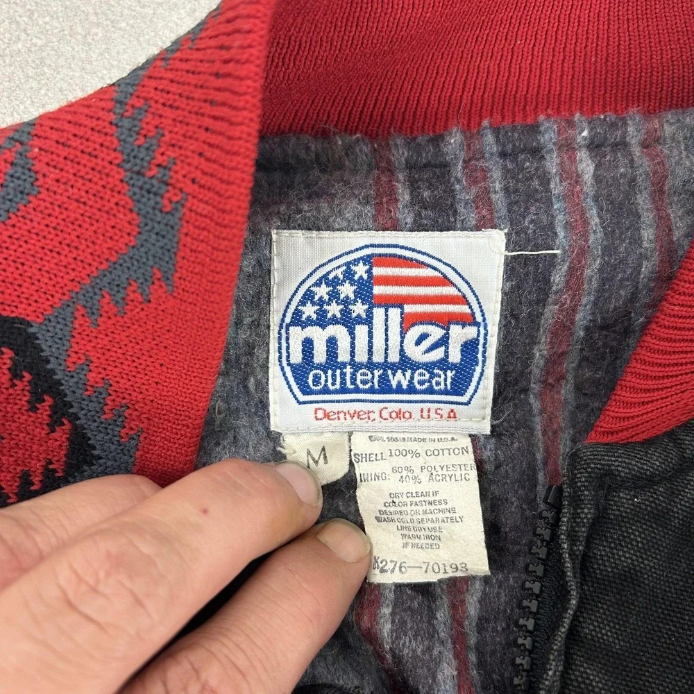 Vintage Miller Outerwear Jacket Mens Medium Black Bomber Southwest Knit Trim 80s